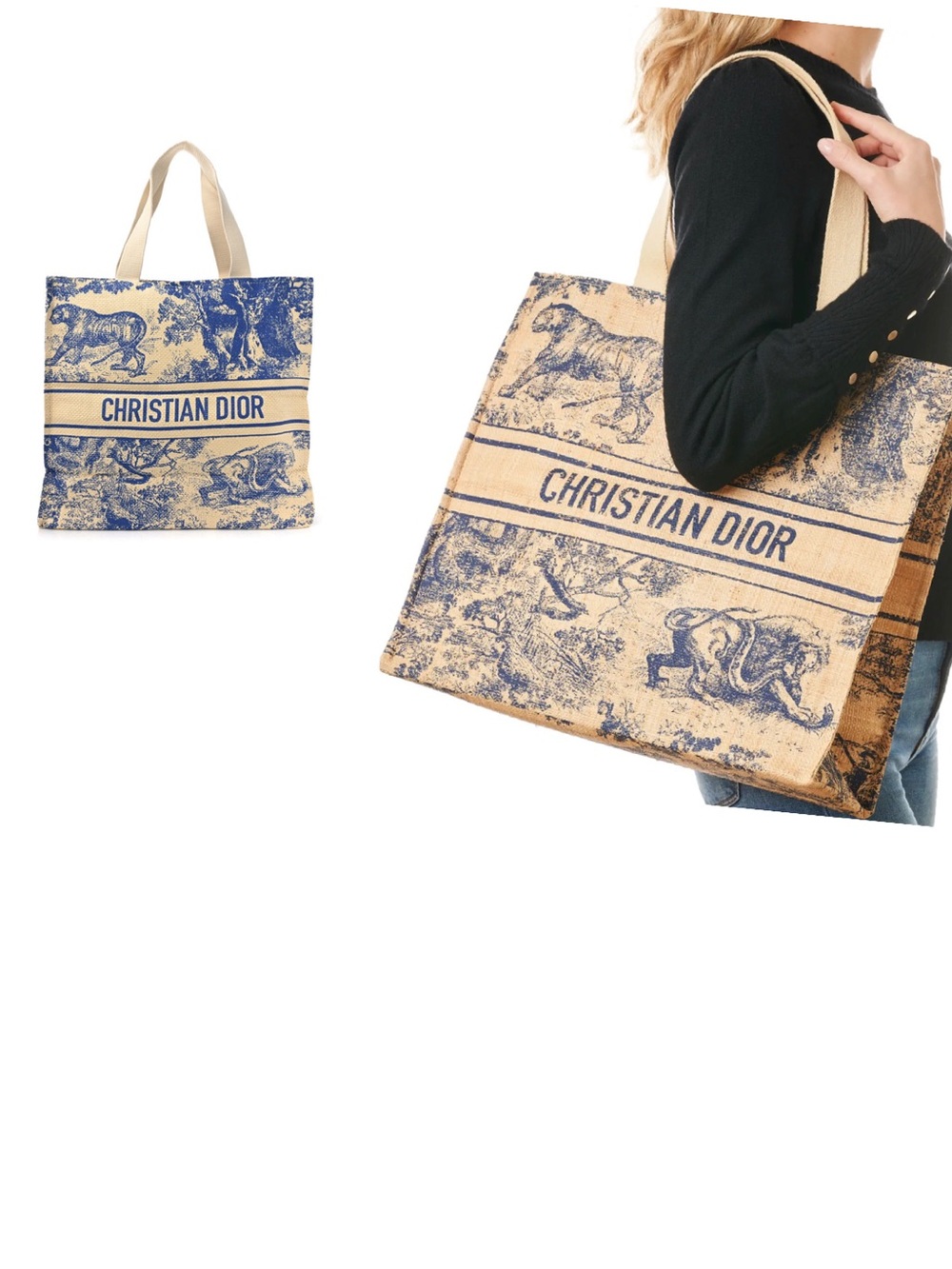 NWOT Christian Dior Straw Dioriviera Bright blue Tote Bag